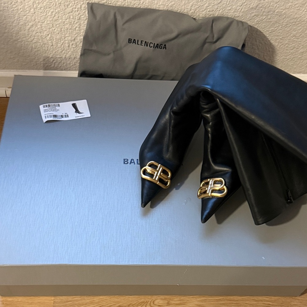Balenciaga Black Boots with Gold Detailing